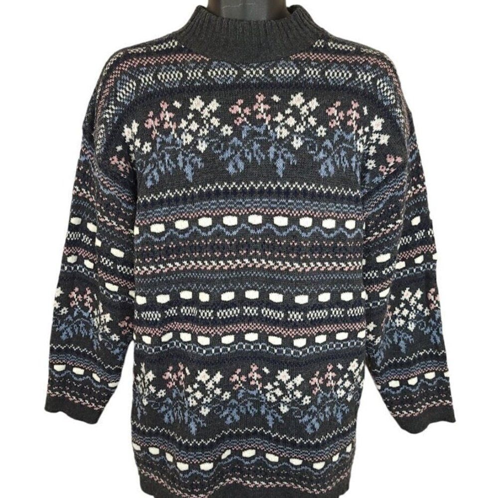Dana Scott Sweater Vintage 80s 90s Fall Collection Nordic Floral Fair Isle